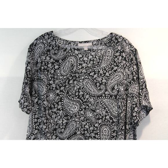 Woman Within Dress Midi Womens size 22W Black Paisley Pleated Pockets - Picture 2 of 7